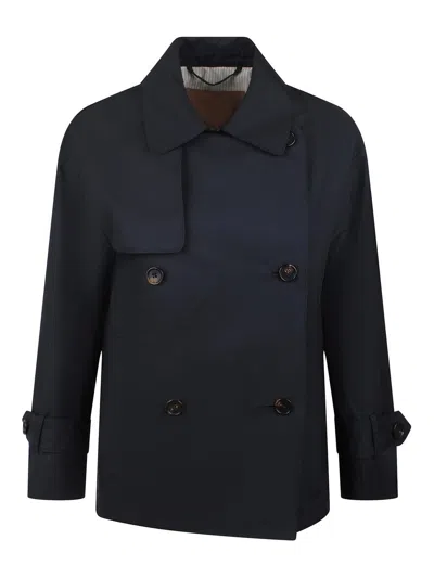 Max Mara The Cube Trench Corto In Twill Antigoccia In Blue