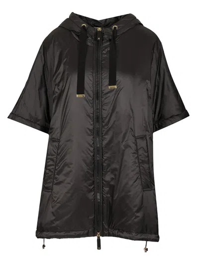Max Mara The Cube Greenci Hooded Puffer Long Vest Cape Coats Black In Blue