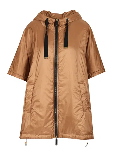Max Mara The Cube Greenci Hooded Puffer Long Vest Cape Coats Brown