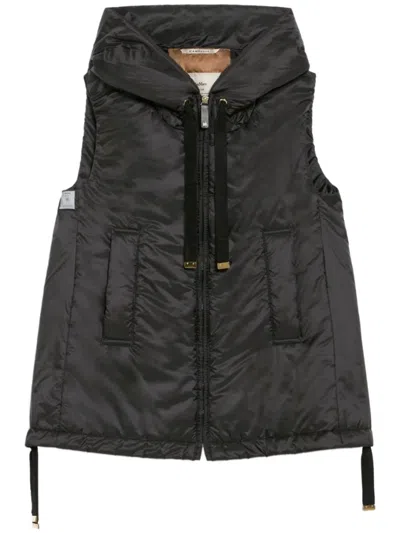 Max Mara The Cube Hooded Padded Vest In Water Repellent Canvas In Black