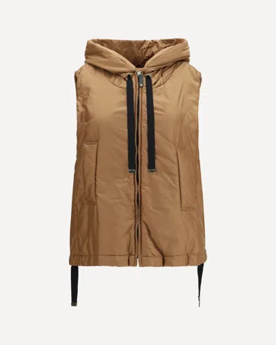 Max Mara The Cube Hooded Padded Vest In Water Repellent Canvas In Brown