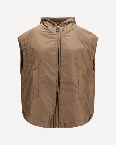 Max Mara The Cube Hooded Padded Vest In Water Repellent Canvas In Brown