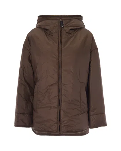 Max Mara The Cube Hooded Puffer Jacket In Brown