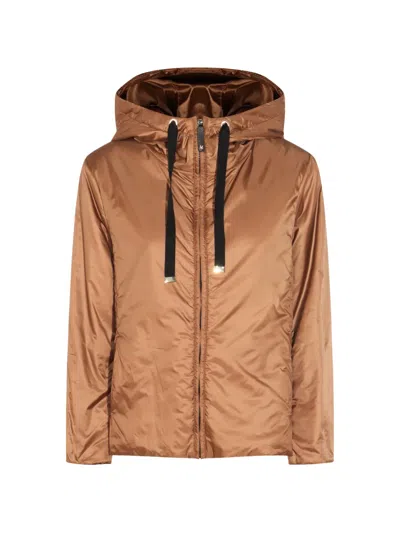 Max Mara The Cube Hooded Zip-up Coat In Brown