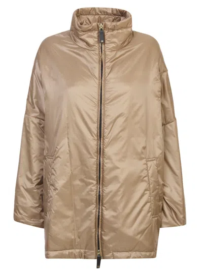 Max Mara The Cube Beige High Neck Logo Jacket In Brown