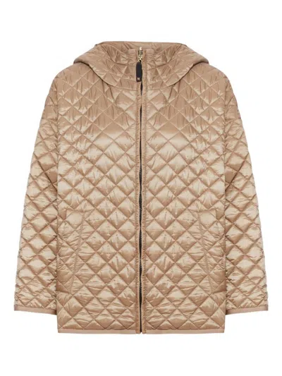 MAX MARA THE CUBE 'LEO' BEIGE QUILTED SHORT DOWN JACKET