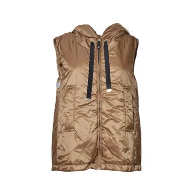 Max Mara The Cube Padded Vest With Hood In Waterproof Canvas In Brown