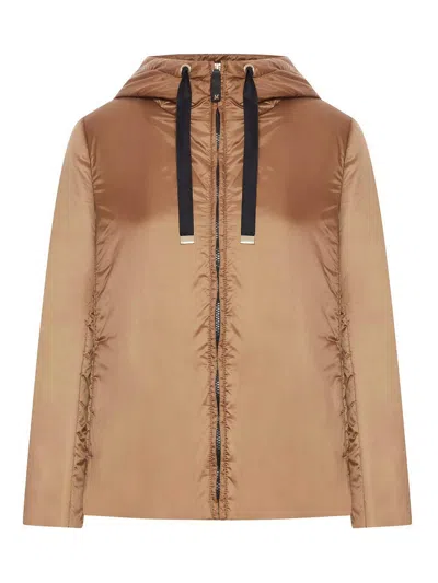 Max Mara The Cube Padded Jacket With Drop-proof Canvas Hood In Brown