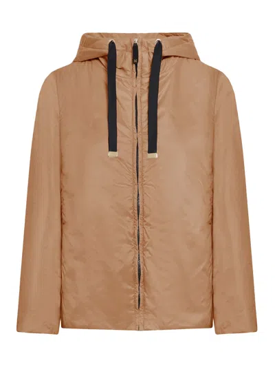 Max Mara The Cube Padded Jacket With Hood In Waterproof Canvas In Nude & Neutrals