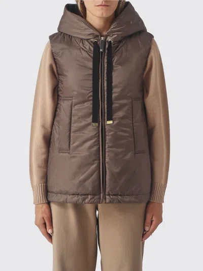 Max Mara The Cube Padded Technical Fabric Vest With Hood And High Neck In Brown