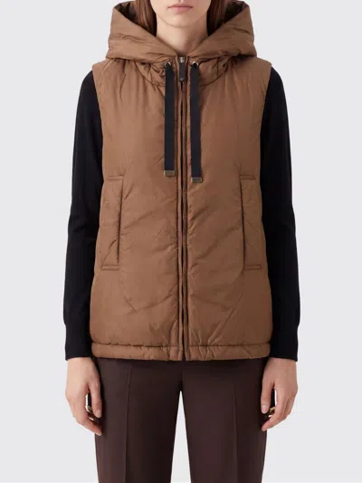 Max Mara The Cube Padded Technical Fabric Vest With Hood And High Neck In Brown
