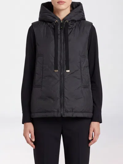 Max Mara The Cube Padded Technical Fabric Vest With Hood And High Neck In Multi