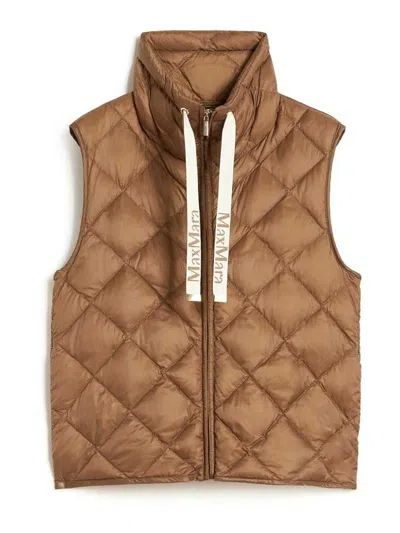 Max Mara The Cube Padded Vest In Water-repellent Nylon Canvas In Brown