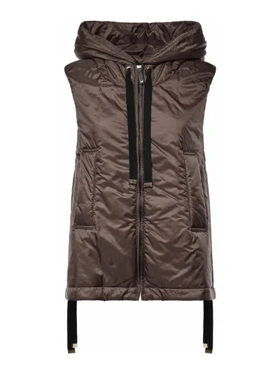 Max Mara The Cube Padded Vest With Canvas Hood In Brown