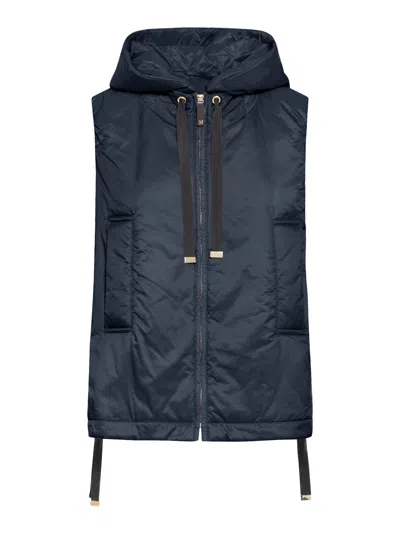 Max Mara The Cube Padded Vest With Hood In Waterproof Canvas In Blue
