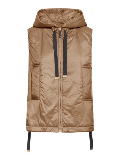 Max Mara The Cube Padded Vest With Hood In Waterproof Canvas In Brown