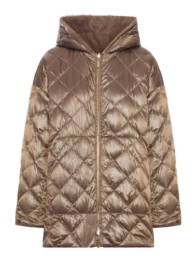 Max Mara The Cube Reversible Padded Midi Jacket In Brown