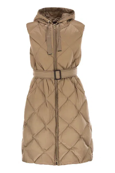 Max Mara The Cube Tregil - Midi Padded Waistcoat In Water-repellent Canvas In Brown