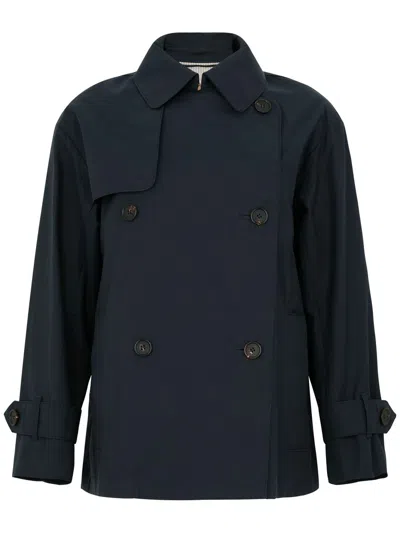 MAX MARA THE CUBE 'ZENO' DOUBLE-BREASTED TRENCH TOAT IN DARK BLUE COTTON BLEND