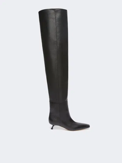 Max Mara Thigh-high Boot In Deer-print Calf Leather In Black
