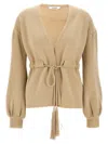 Max Mara Knit Cardigan Belt At Waist V-neck In Brown