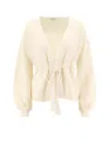 Max Mara Tiberio Virgin Wool Cardigan With Rope At Waist In White