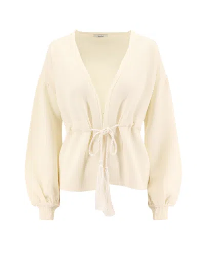 Max Mara Tiberio Virgin Wool Cardigan With Rope At Waist In White