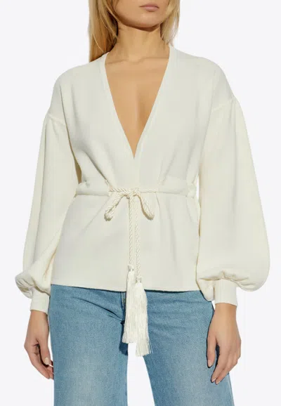 Max Mara Tiberio Wool Drawstring Cardigan In Cream