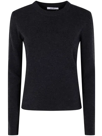 Max Mara "ticino" Logo Long Sleeves Round Neck Sweater In Black