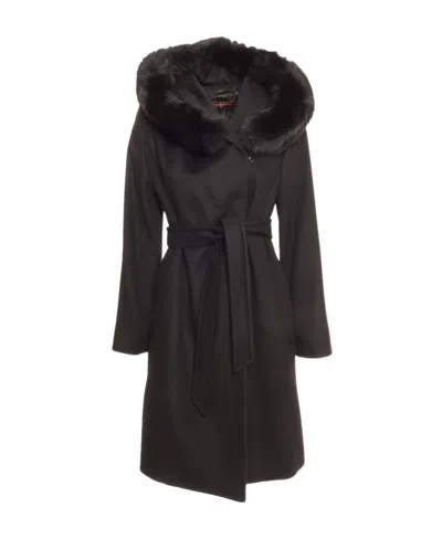 Max Mara Tie A Hooded Coat In Black