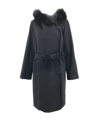 Max Mara Tie A Hooded Coat In Black