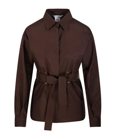 Max Mara Maxmara Women Affari - Linen And Silk Shirt With Belt In Brown