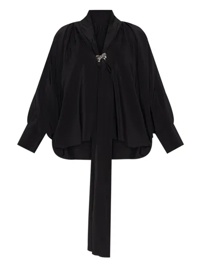 Max Mara Tie-front Silk Blouse In Black