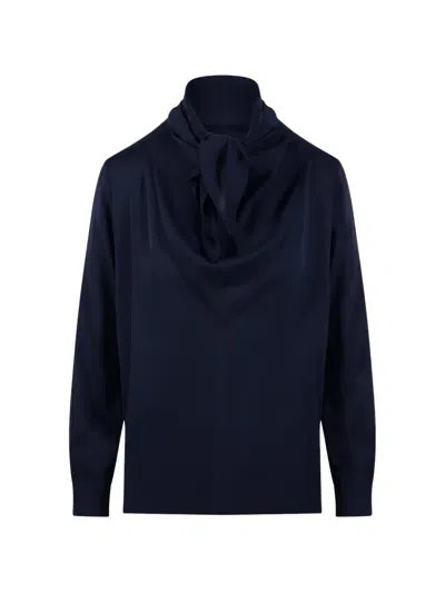 Max Mara Tie-neck Blouse In Blue