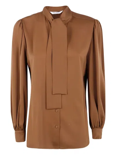 Max Mara Tie-neck Button-fastening Shirt In Brown