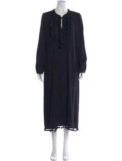 Pre-owned Max Mara Tie Neck Long Dress In Blue