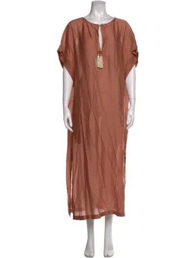 Pre-owned Max Mara Tie Neck Long Dress In Brown