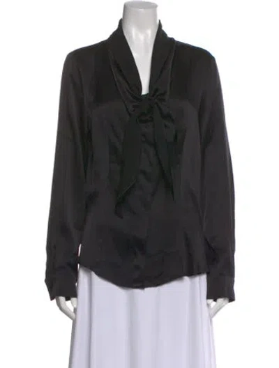 Pre-owned Max Mara Tie Neck Long Sleeve Blouse In Black