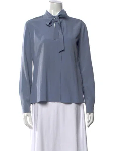 Pre-owned Max Mara Tie Neck Long Sleeve Blouse In Blue