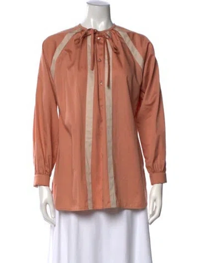 Pre-owned Max Mara Tie Neck Long Sleeve Blouse In Orange