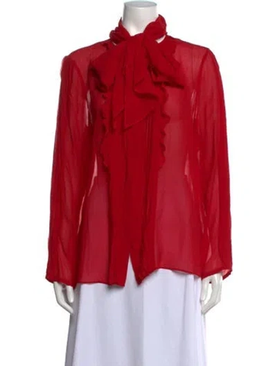 Pre-owned Max Mara Tie Neck Long Sleeve Blouse In Red