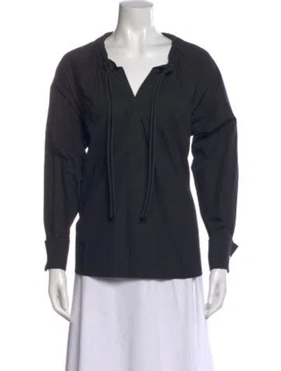 Pre-owned Max Mara Tie Neck Long Sleeve Blouse W/ Tags In Blue