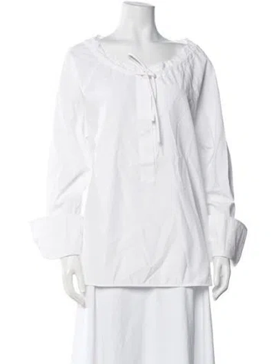 Pre-owned Max Mara Tie Neck Long Sleeve Blouse In White