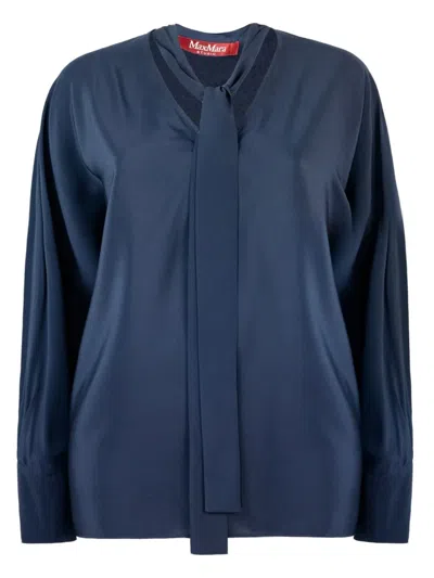 Max Mara Tie-neck Long-sleeve Shirt In Blue