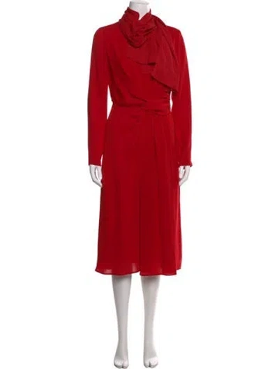 Pre-owned Max Mara Tie Neck Midi Length Dress In Red