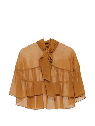 Max Mara Tie Neck Ruffled Jacket In Brown