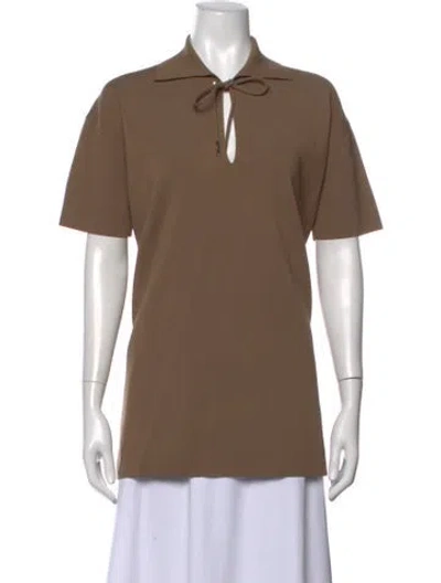 Pre-owned Max Mara Tie Neck Short Sleeve Polo In Brown