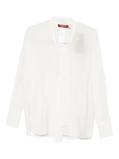 Max Mara Tie-neck Silk Blouse In White