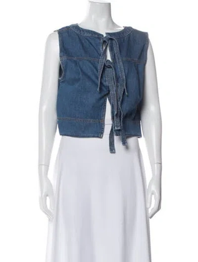 Pre-owned Max Mara Tie Neck Sleeveless Button-up Top In Blue