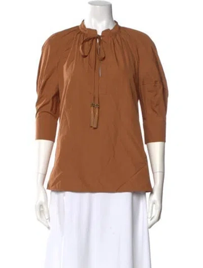 Pre-owned Max Mara Tie Neck Three-quarter Sleeve Blouse W/ Tags In Brown
